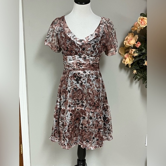 Romy Fit and Flare Mini Dress in Brown and White - Picture 1 of 5